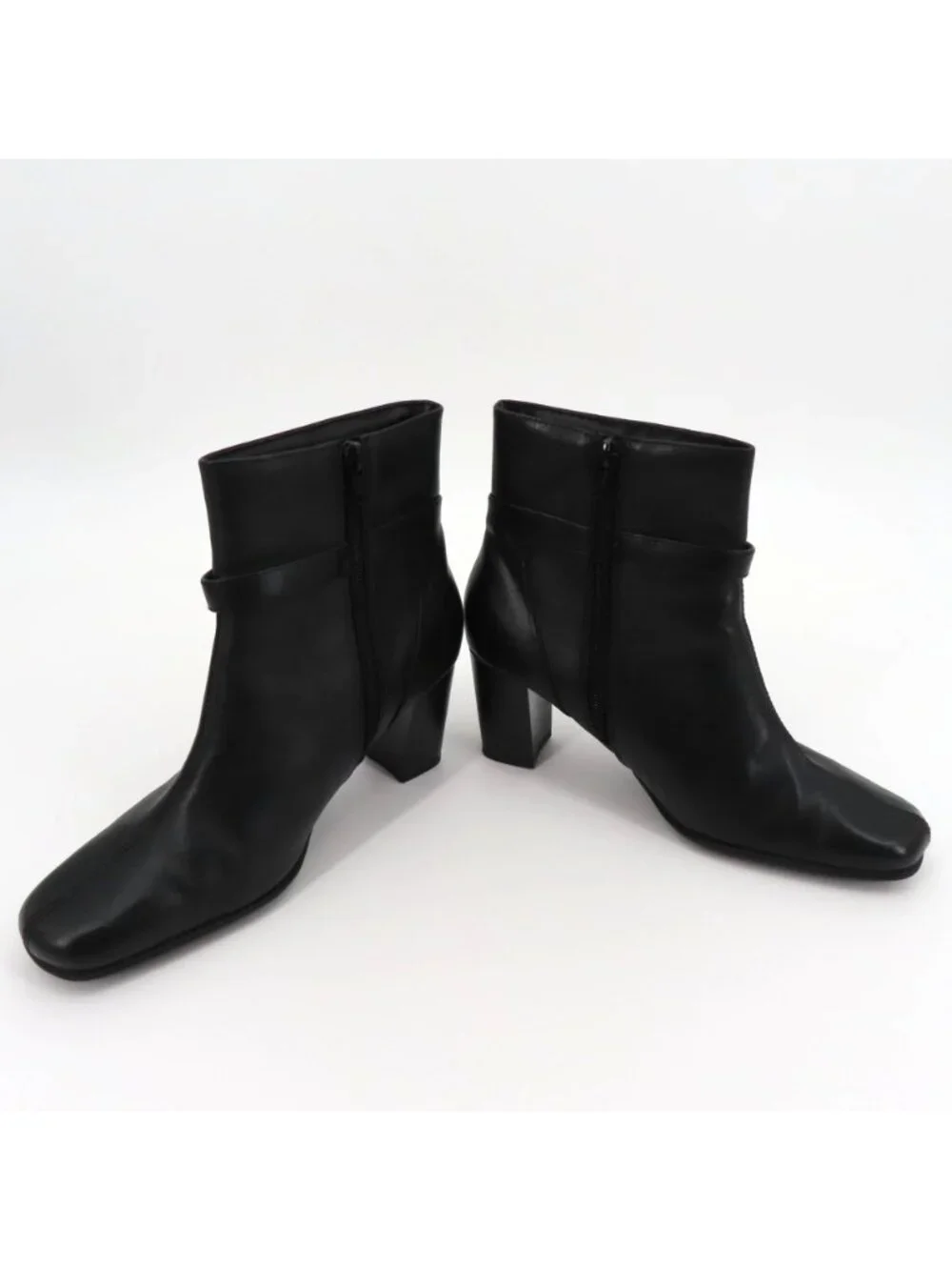 Nine & Co Women 8 M PHILLIPE Black Leather Ankle Boots Bootie Silver Block Heels